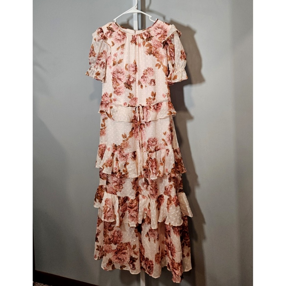 Rachel Parcell Women's XS Maxi Cottagecore Dress Light Pink Tiered Ruffle Skirt